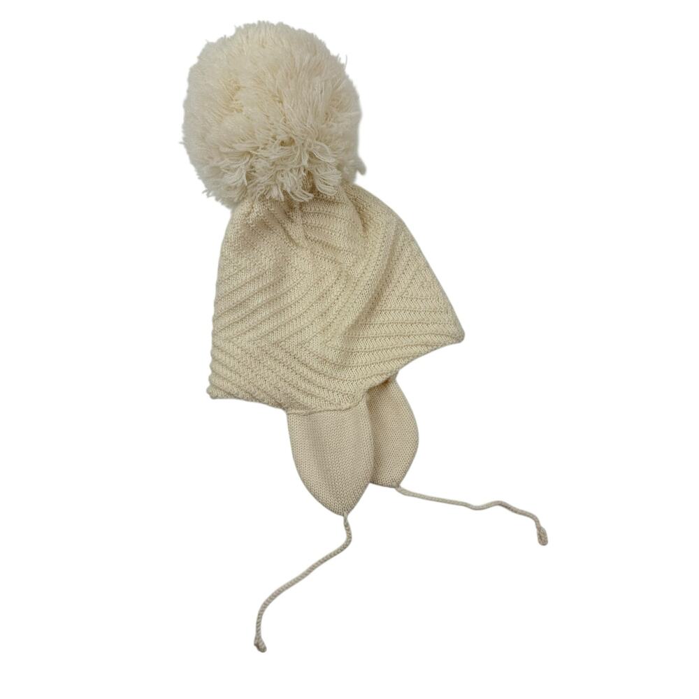 Cream Knit Pom Baby Beanie Hat